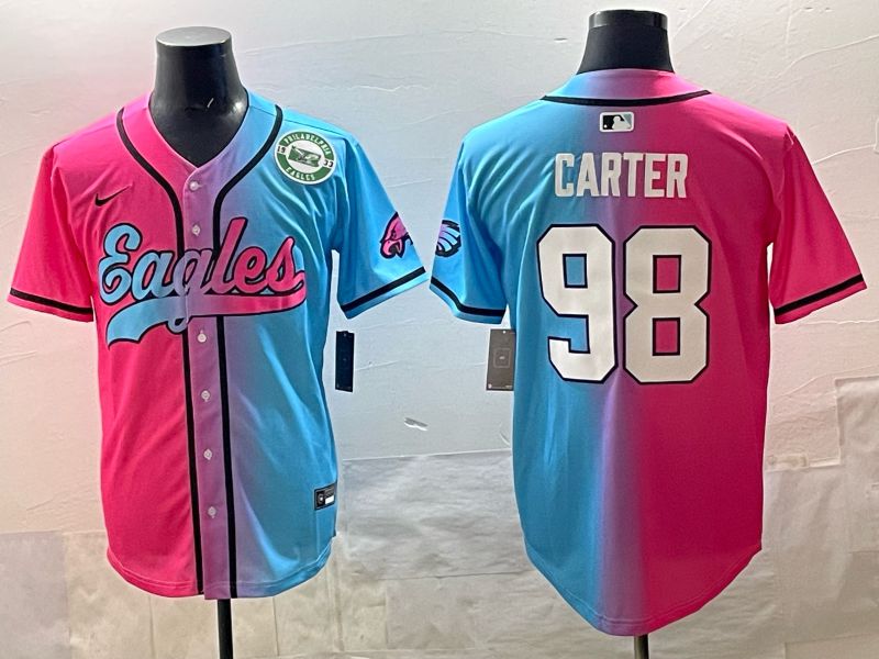 Men 2025 Philadelphia Eagles 98 Carter Blue pink Nike Limited NFL Jersey style 07